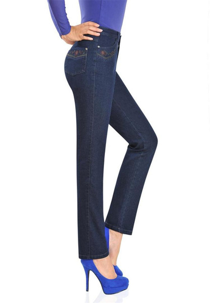 Free Shipping Promotion Women's Straight High Waist Jeans Lady's Denim Long Pants Middle-aged Mom Plus size Jeans Trousers 28-38