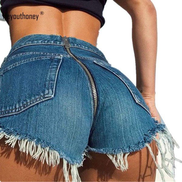 Sexy High Waist Short Jeans for Women New Back Zipper Hem Ripped Denim Party Club Hotpants Elastic Stretched Trousers Femme