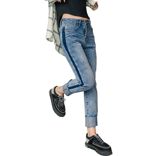 Ladies With mid Waist Mom Female Boyfriend Jeans For Women Trousers Denim Pants Ripped Jeans Woman Straight Denim J169