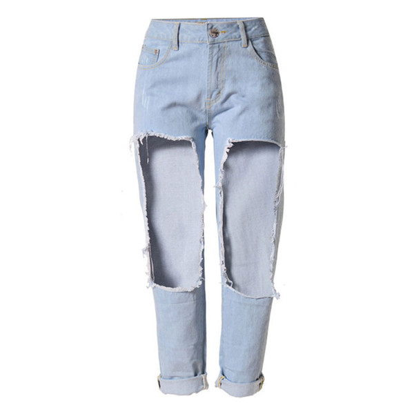 Sexy Denim Hole Jeans Women High Waist Trousers Ripped Straight Jeans Boyfriend for Women Night Club Ankle Length Pants