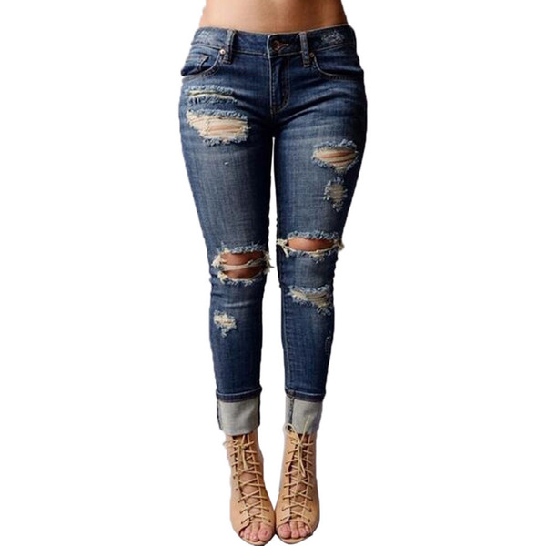 Women Mid Waist Jeans Shorts Females Skinny Hole Denim Stretch Slim Pants Girls Length Street wear Summer Sexy Jeans vaqueros