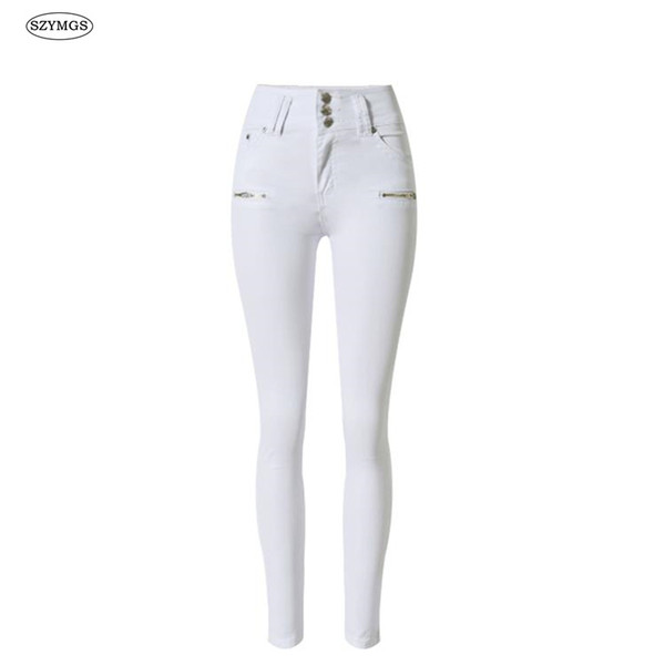 SZYMGS New Fashion Elastic Pencil Pants white jeans for women Skinny high waist jeans woman denim pants capris Jean pantalon