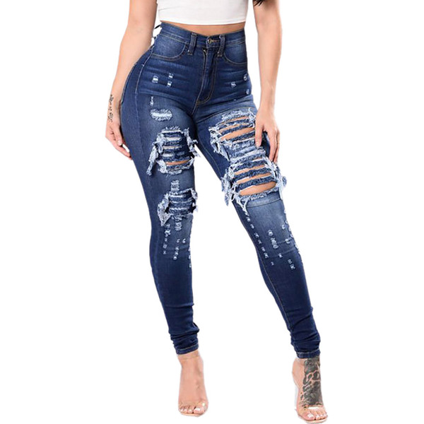 Cowgirl trousers tight-fitting fashion trend personality asymmetric hole jeans Hose eng anliegend Asymmetrische Lochjeans