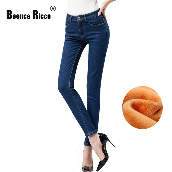 Wholesale- Warm Winter Jeans Women Plus Size Velvet Thick High Waist Elastic Slim Cotton Long Skinny Denim Jeans Womens High Quality 2016