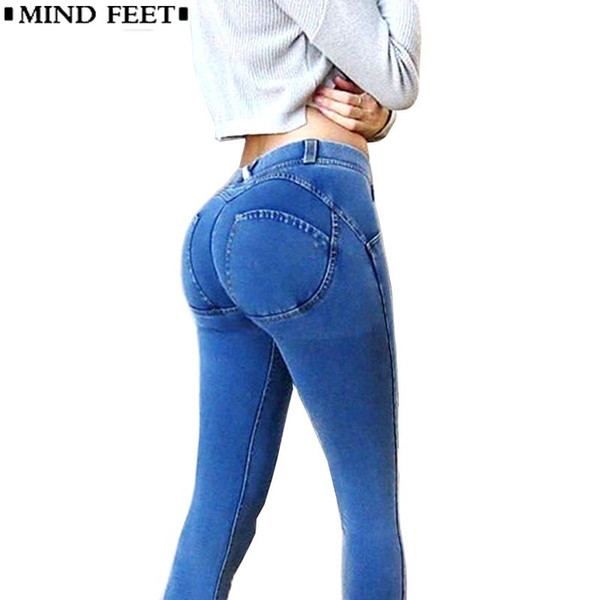 MIND FEET Skinny Jeans Women Push Up Hips Denim Pencil Pants Stretch Knitted Sexy Slim Elastic Low Waist Trousers Women Casual