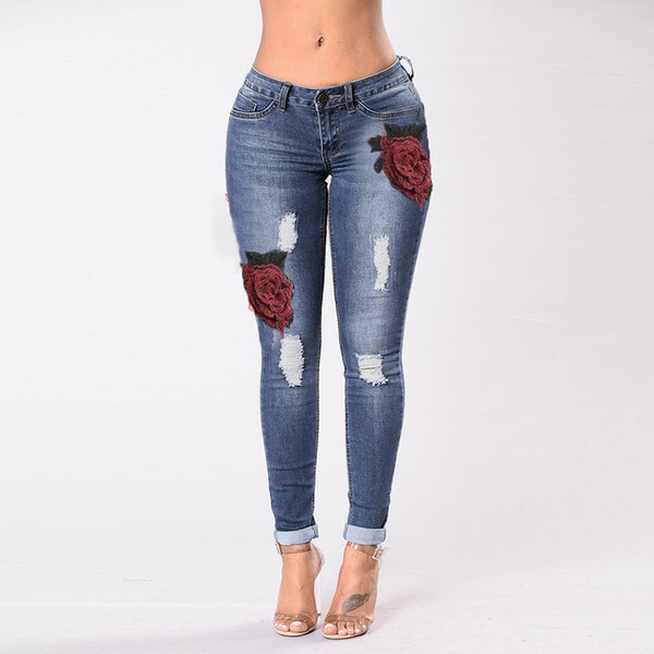 Womail Jeans Summer Womens Denim Casual Hole Full Length Fashion Jeans Woman Embroidery Skinny Woman Low Waist May 16