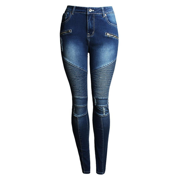 Womens Motorcycle Biker Zip Mid High Waist Stretch Denim Skinny Pants Motor Jeans For Women