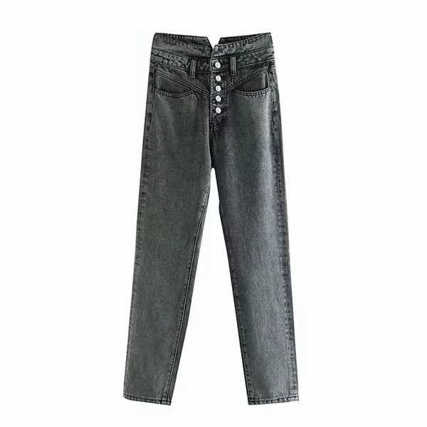 Slim Pencil Pants Vintage Spring Jeans Womens Retro Full Length Single-breasted Pants Casual Loose Black Washed Cowboy