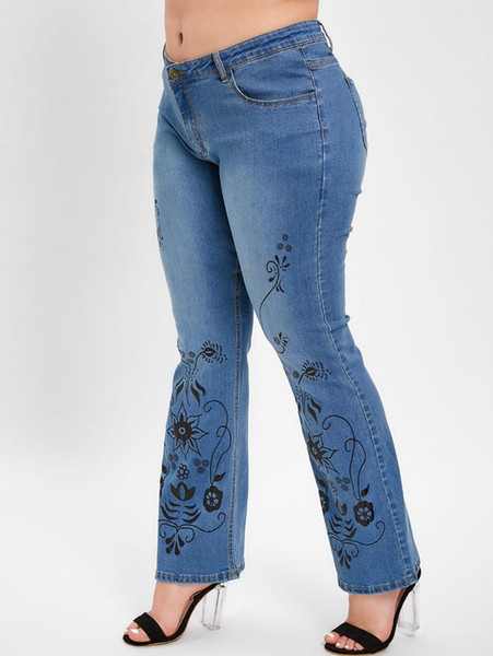 Women Jeans Slim Spring Autumn Plus Size Boot Cut Cotton Cowboy Pants Print Midi Waist Full Length Skinny Jeans Woman Trousers