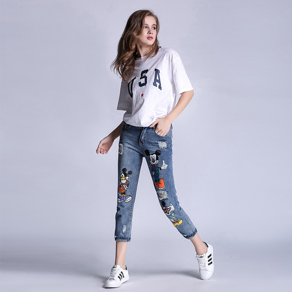 S-5XL women ladies Plus size boyfriend denim ripped pants vintage straight jeans for girl Mid waist casual pants female