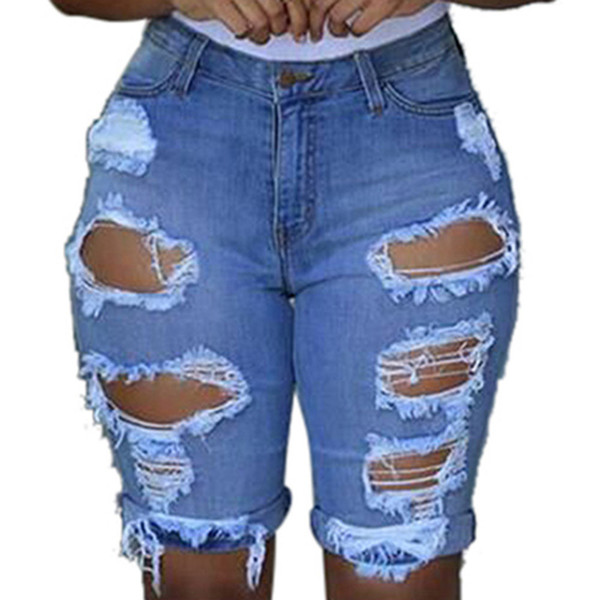 Jeans Woman Men Clothes 2018 Ripped Jeans mujer Elastic Destroyed Hole Leggings Short Pants Denim Shorts Skinny for women