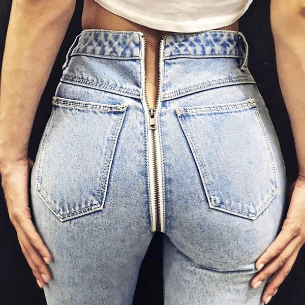 2018 For women jeans Women Back Zipper Pencil Stretch Denim Skinny Jeans Pants High Waist Trousers Summer Cotton trousers