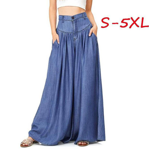 Jeans New Add Fertilizer Large Size Casual Pants Solid Color Simple Wide Leg Pants Women Denim Trousers S-5XL