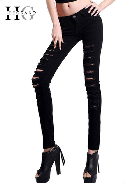 HEE GRAND Women Candy Pants 2018 Pencil Jeans Plus Size Ripped Trousers Mid Waist Ankle Length Stretch Skinny Women Pant WKN093