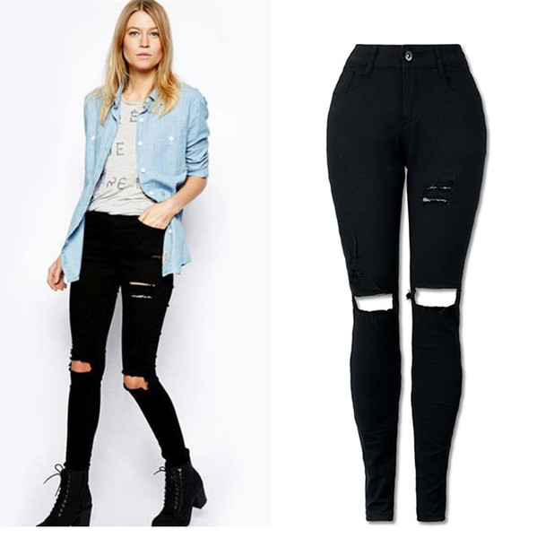 Wholesale- Autumn Skinny Jeans Woman Mid Waist Jeans Femme Stretch Women's Black Pants Denim Jeans Trousers Plus Size 