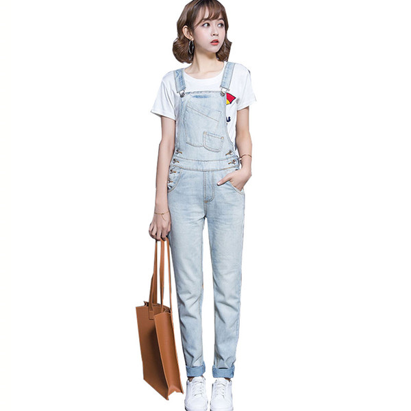 MORUANCLE Fashion Womens Sweeat Denim Overalls Jumpsuits Ladies Washed Jeans Rompers Suspender Pants Trousers Light Blue S-XXL