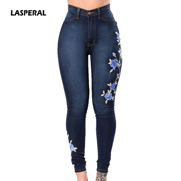 LASPERAL Embroidery Jeans Woman Plus Size 3XL High Waist Jeans Denim Pants Ladies Femme Push Up Female Flower Pants