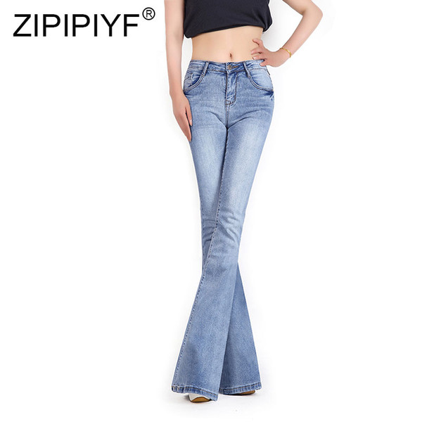 Women H Waist Vintage Bell Sexy Dark blue Casual Wide Leg Jeans Elegant Pocket Button Flare Pants