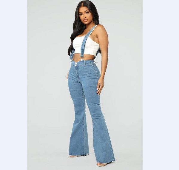 Spaghetti Strap Jean Casual Overalls Women Fashion High Waist Long Denim Jeans Vintage Blue Bodycon Flare Pants Trouser