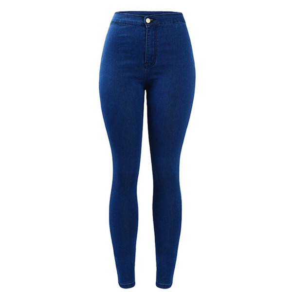 Women`s New High Street Blue High Waist Skinny Denim Pants Jeans for Women Jean Free Shipping