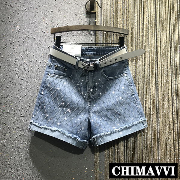 Hot Drill Short Jeans Summer 2019 New Women's High-waist Slim Straight Hot Pants Female Denim Shorts