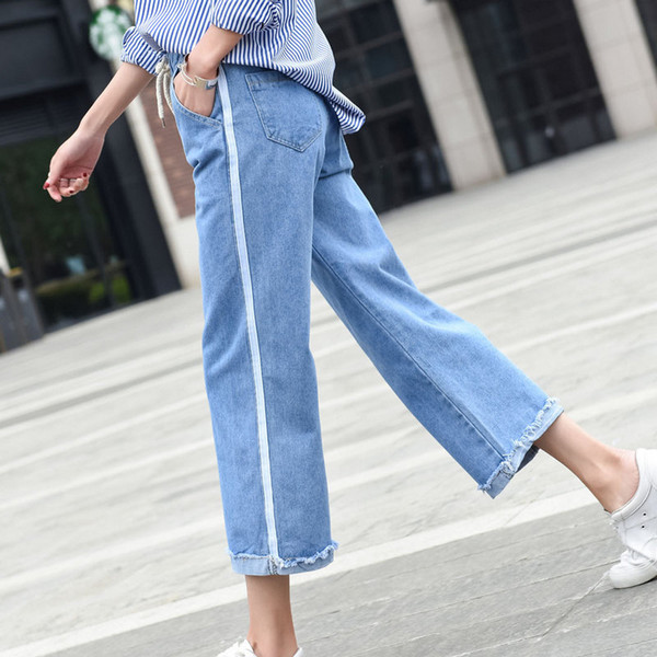 draped patchwork capris wide leg loose design high waist women's jeans casual street wear modern new fashion jeans