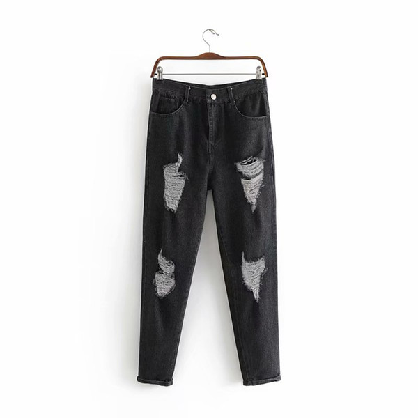 New arrival women XY60-8256 European and American fashion jeans and cotton cloth worn out Hallen trousers