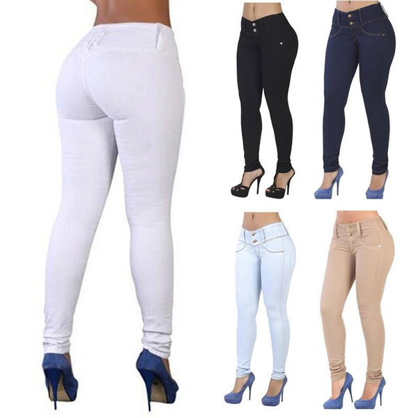 Cheap Discount Slim Elasticity Skinny Jeans Women's Solid Color Cotton Women's Push Up Pants Female Clothing S-2XL