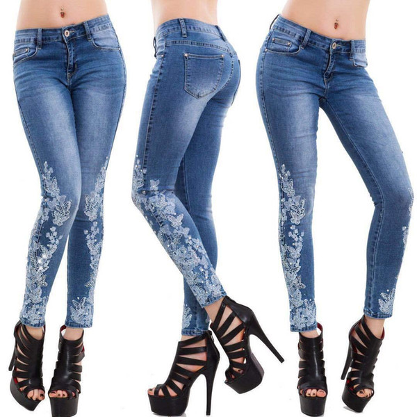 Sexy Jeans for Women Plus Size Floral Embroidered High Waist Jeans Zipper Fly Skinny Women Casual Appliques Pencil Pants 4XL 5XL