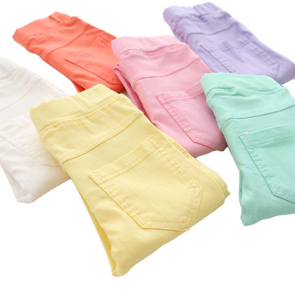 2018 Summer Elestic Waist Children Kids Pants Baby Girl Jeans Candy Color Solid Causal Jeans For Girls Leggings