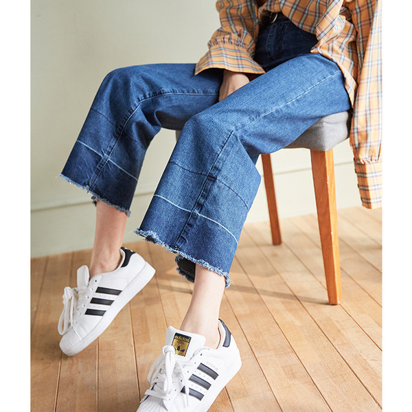 Women Loose High Waist Jeans Fur-trimmed Wide-legged Flare Bell Bottom Pants Korean Mom Ripped Mom Boyfriend Boot-cut Palazzo