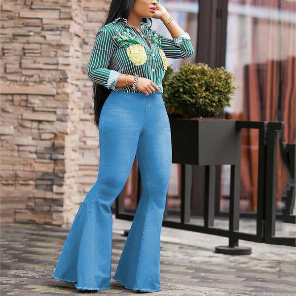 E-BAIHUI Women Fashion Wide Leg Pants Casual Skinny Female Jeans Summer Slim Stretch Denim Jean Push Up Jeans Woman L647