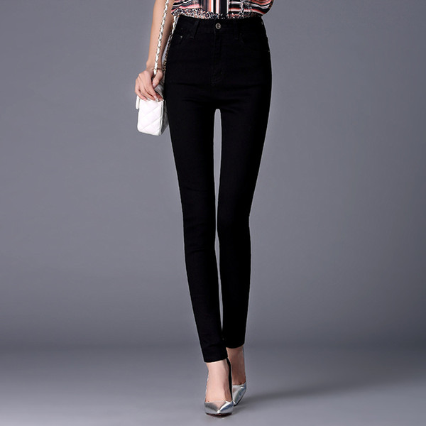 Women's Denim Skinny Jeans High Waist 6 Styles Stretch Plus Size Solid Blue Black Classic Slim Fit Pencil Pants Size 26-40