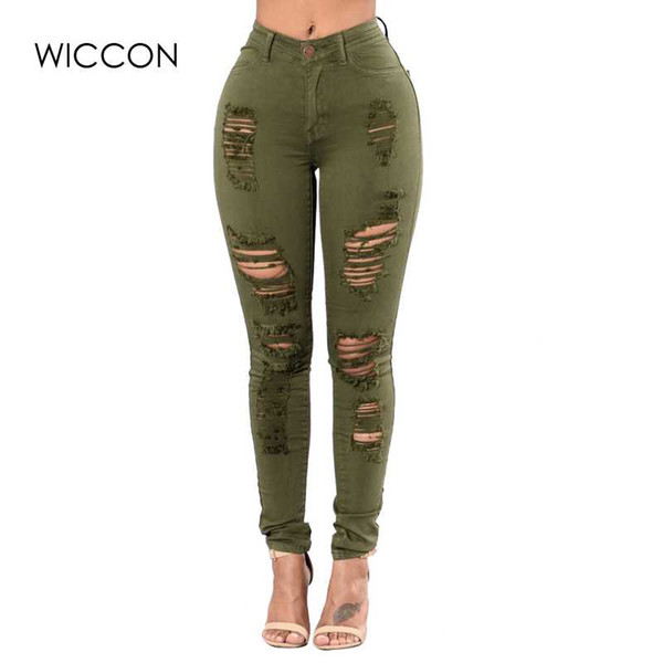 WICCON New Fashion Plus Size 3XL Ripped Jeans Women Skinny Hole Ripped Denim Pants Female Fasion Casual High Waist Jeans