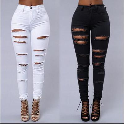 New Summer club Style Women Jeans ripped Holes girls pants Stretch fabric Slim vintage boyfriend jeans for female