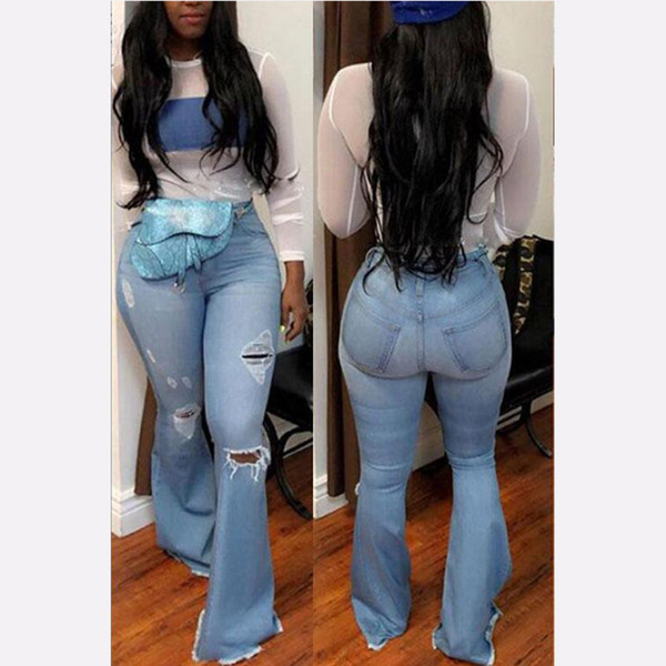 2019 New High Waist Flare Jeans Black Bell Bottom Ripped Female Jeans For Women Denim Skinny Mom Wide Leg Plus Size Pants