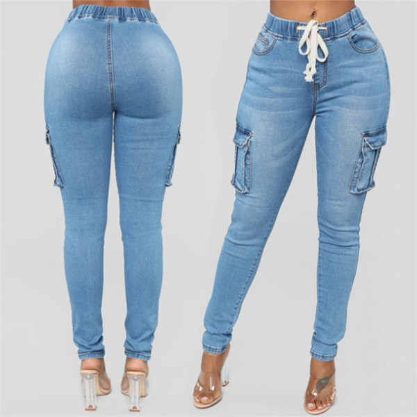 5XL Women Pencil Jeans Summer High Waist Light Blue Skinny Jeans Ladies Elastic Waist Long Pants