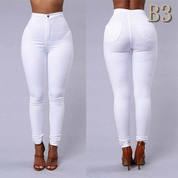 New Arrival Slim Jeans For Women Skinny High Waist Candy Color Denim Pencil Pants Stretch Waist Sexy Black Party Work Pants Size S-2XLB3