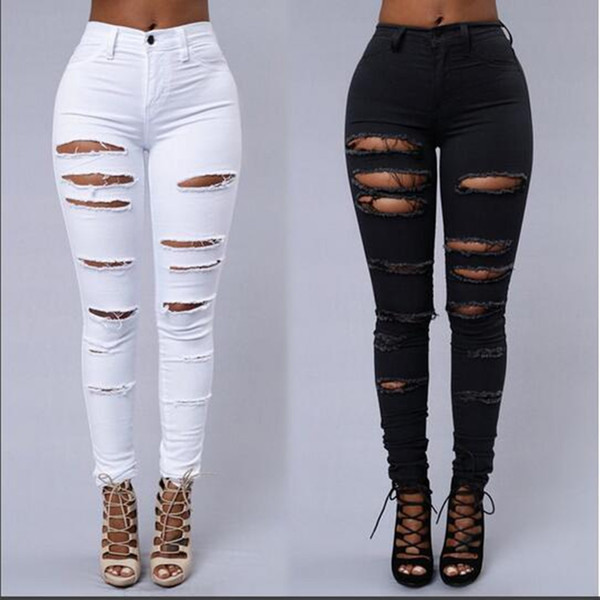 Fashion Womens Jeans Designer High Quality Denim Pants Womens Casual Zipper Hole Skinny Jeans 2 Colors