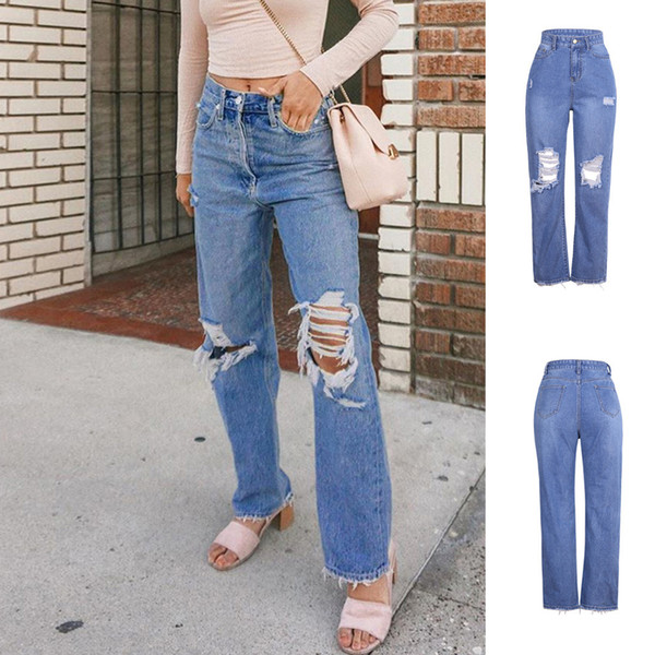 Jeans Women Leisure Loose High Waist Retro Wide Leg Women Jean Hole Style All-match Simple Full-length Chic Zipper