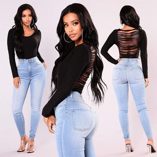 Washed Designer Jeans Women Casual Sexy Street Style Skinny Light Blue High Waist Pencil Pants Fashion Women Jeans