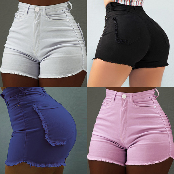 New Women Sexy Skinny High Waist Hot Jeans Shorts Summer Casual Button Pocket Slim Sexy Denim Short Solid Vintage