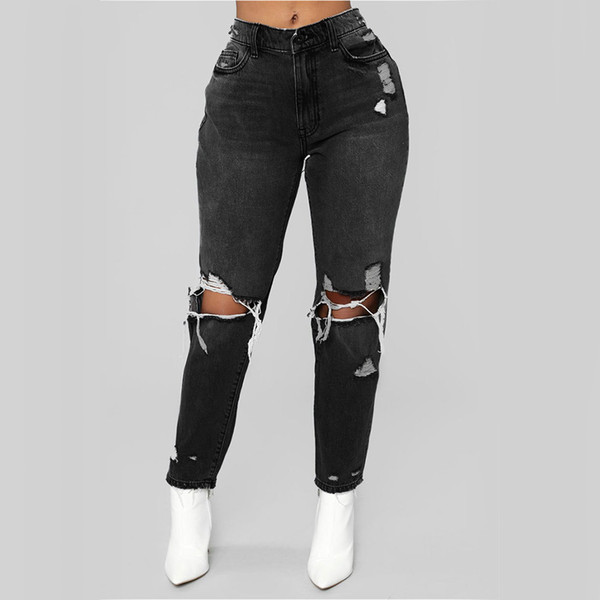 Trousers For Fashion Women Jeans Denim Hole Ladies Female High Waist Stretch Slim Sexy Pencil Pants 2019 Newest