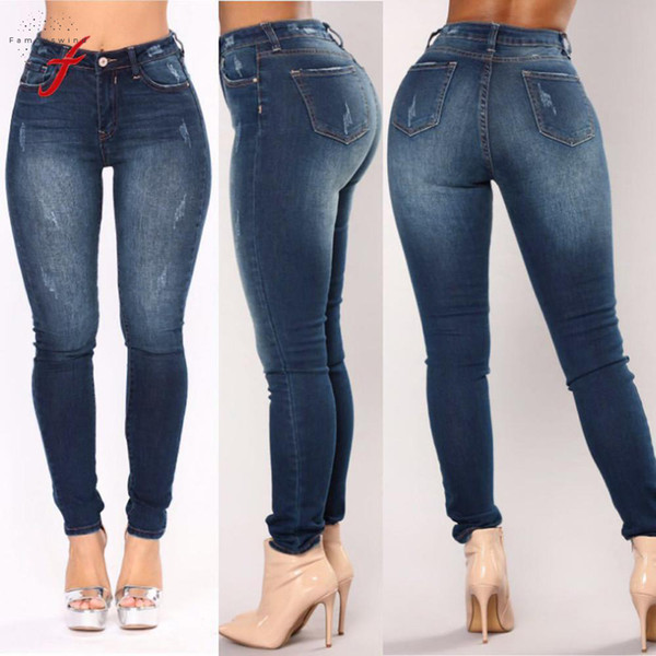 Elastic Plus Size Stretch Jeans Female Washed Acetate Denim Skinny Pencil Pants Female High Sexy Pencil Pants Jeans High Woman