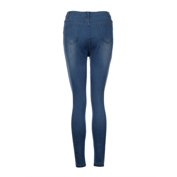 Bleach Wash Shredded Ripped Pencil Skinny Jeans Women Blue High Waist Skinny Long Pants Stretchy Denim Jeans #0225