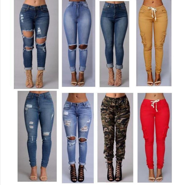 2018 sexy fashion new style women high waist jeans Full Length Ripped jeans Skinny for women's jeans slim pants