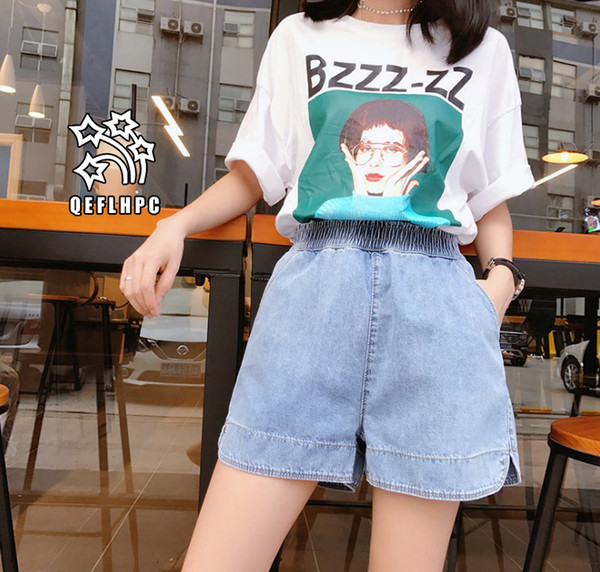 Denim shorts Broad leg hot pants Women's Clothing Women's Jeans Casual fashion clothes Cowboy pants Denim shorts Wathet Hole Ripped A2951