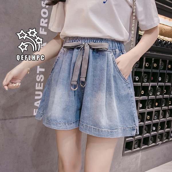 Denim shorts Broad leg hot pants Women's Clothing Women's Jeans Casual fashion clothes Cowboy pants Denim shorts Wathet Hole Ripped A9901#