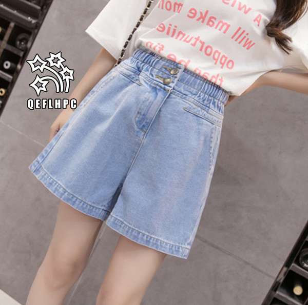 Denim shorts Broad leg hot pants Women's Clothing Women's Jeans Casual fashion clothes Cowboy pants Denim shorts Wathet Hole Ripped A722#