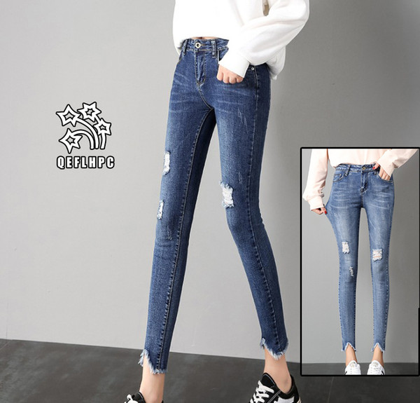 Ladies Sexy Skinny Jeans Women High Waisted Slim Fit Denim Pants Slim Denim Straight Biker Skinny Ripped Jeans Pencil Pants trousers A3012#